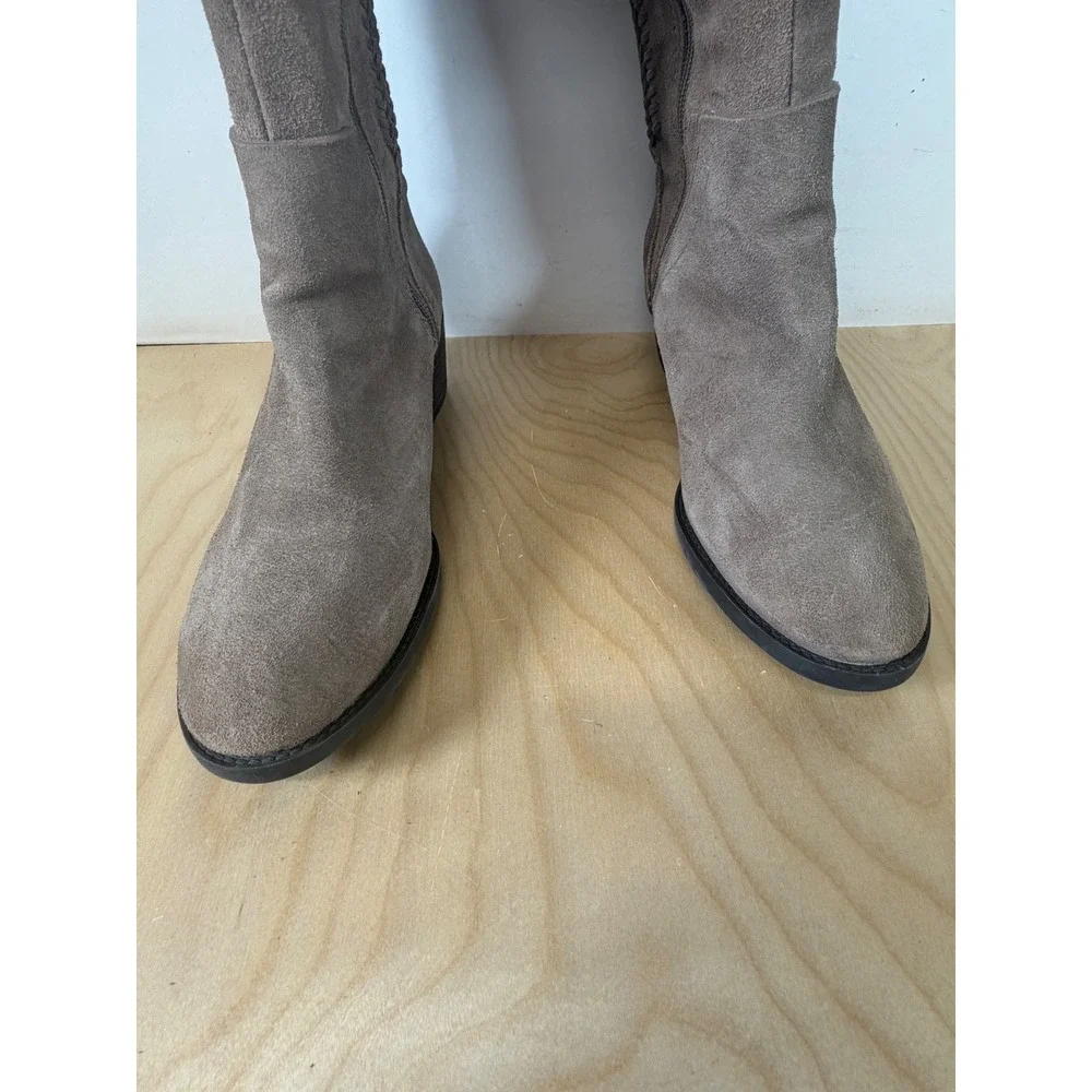 Vince Camuto Suede Over the Knee Boots Braided Detail‎ Size 6 Taupe Brown